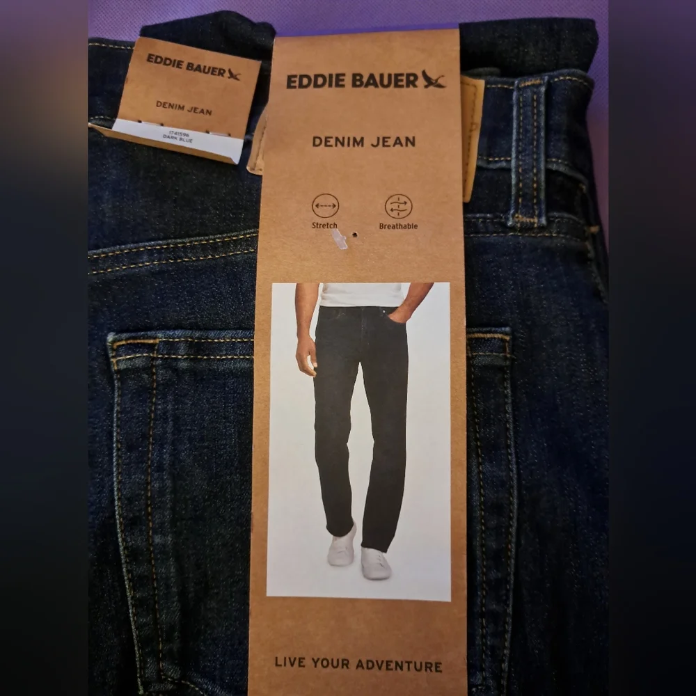 EDDIE BAUER Men's Straight Fit Jeans - DARK BLUE 3 Sizes BRAND NEW - Picture 2 of 5